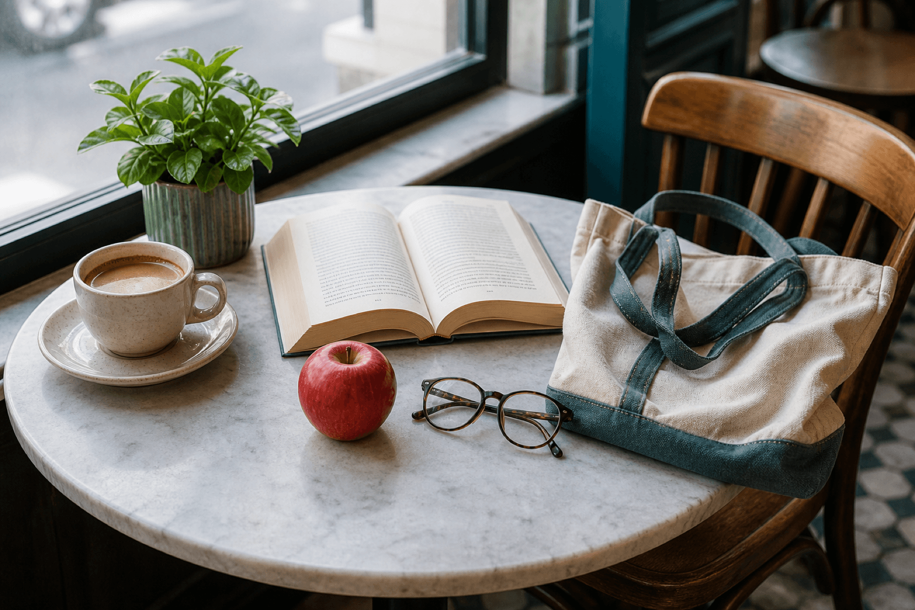 A café scene with several everyday objects ready to learn